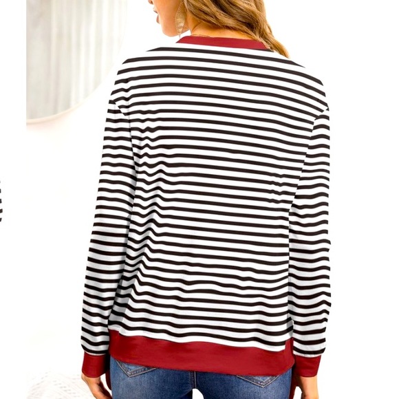 Black & White Stripes Heart Sweatshirt - Women & Plus - Lightweight - Picture 2 of 4